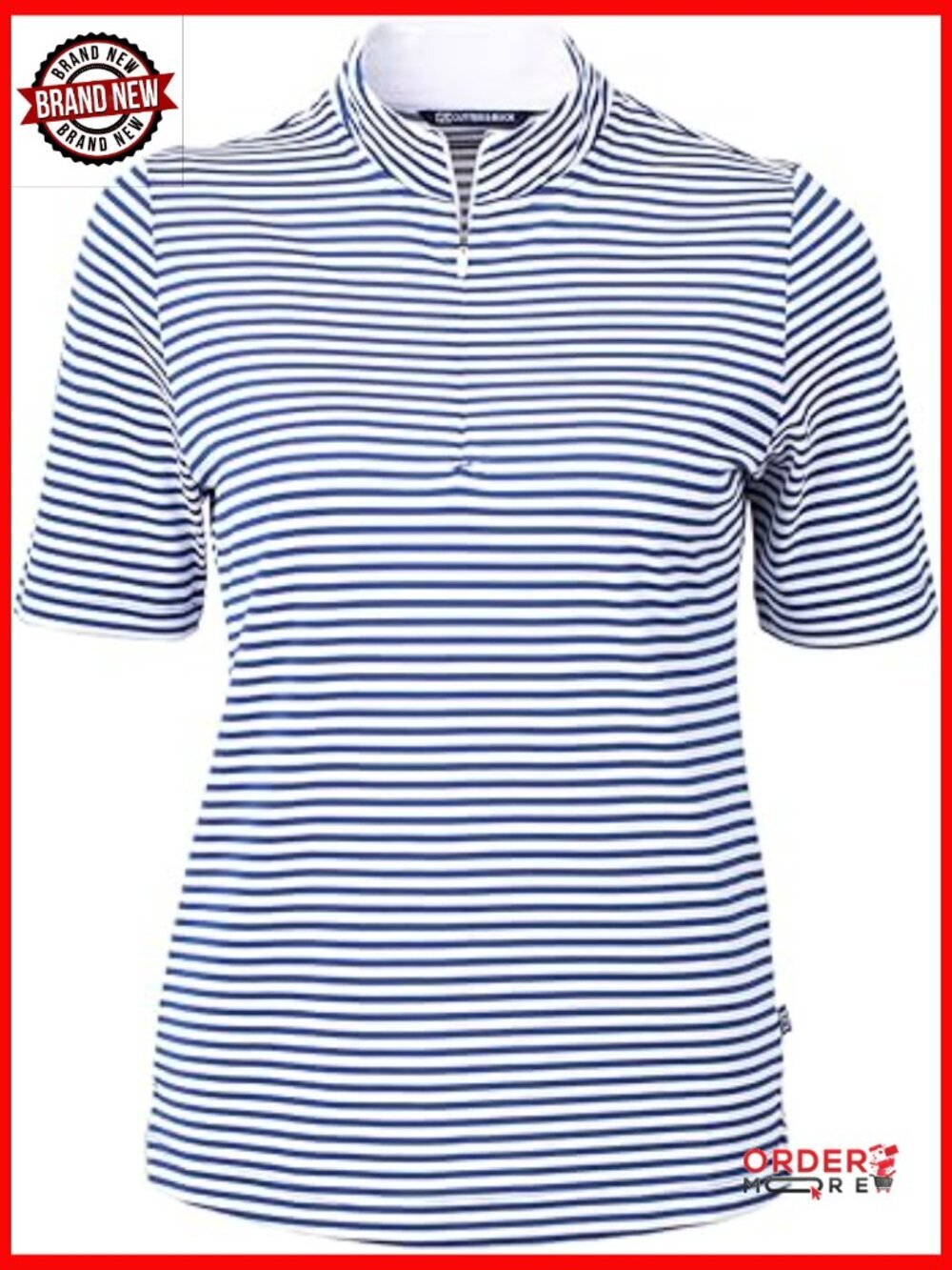 Eco-Friendly Women's Mock Neck Polo Shirt Short Sleeve Pullover